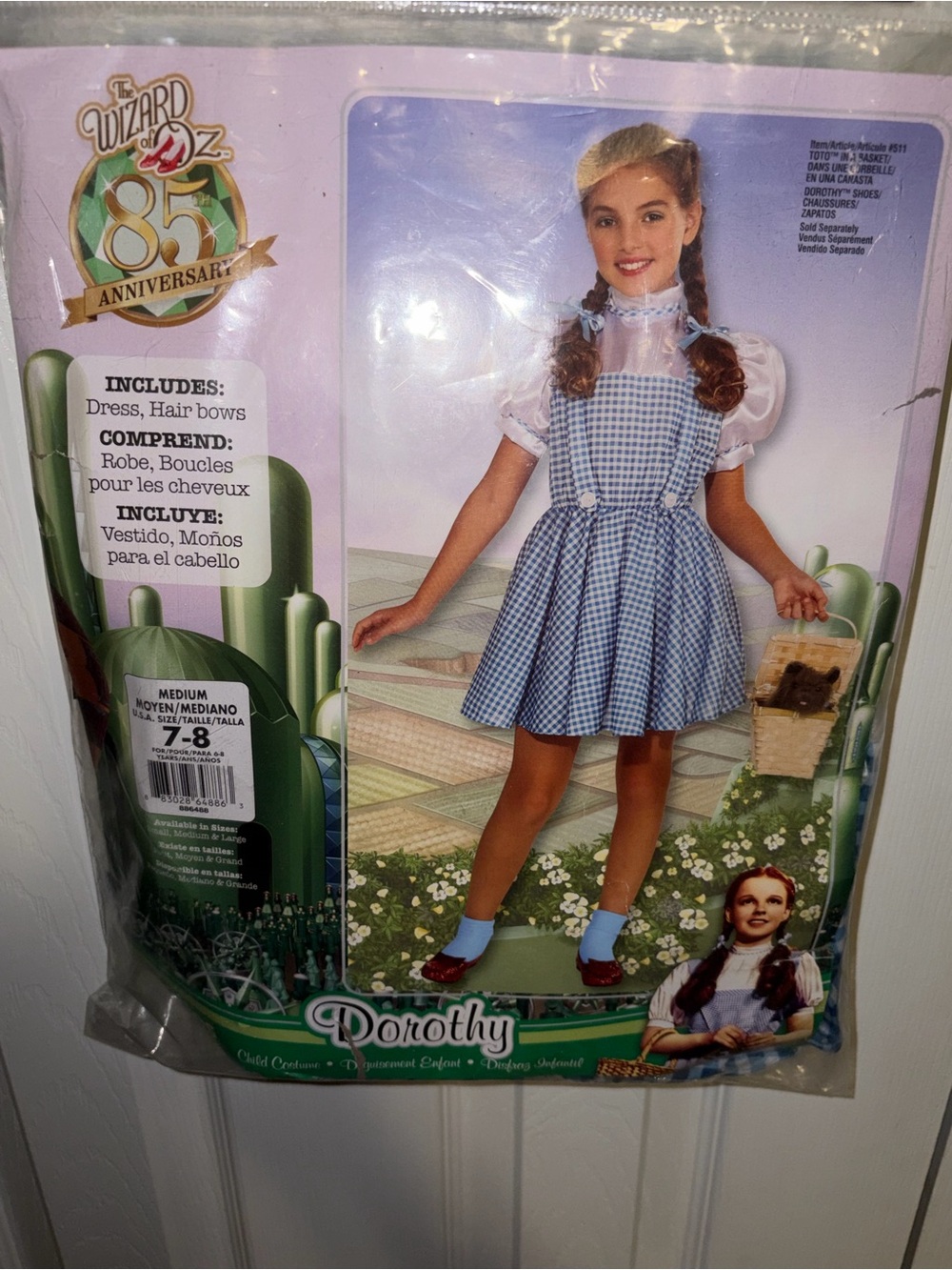 NEW Wizard of Oz Dorothy Girls Dress Costume w/ Hair Bows Blue White Size 7-8